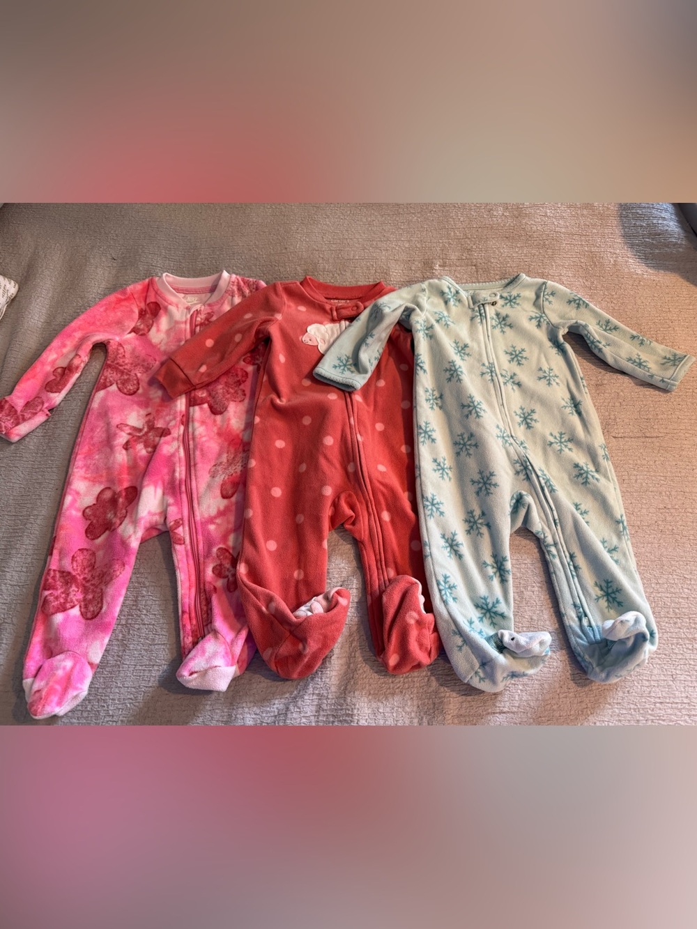 Nike Coral and Light Blue Polka Dot & Snowflake Footed Baby One-Pieces (3-Pack)